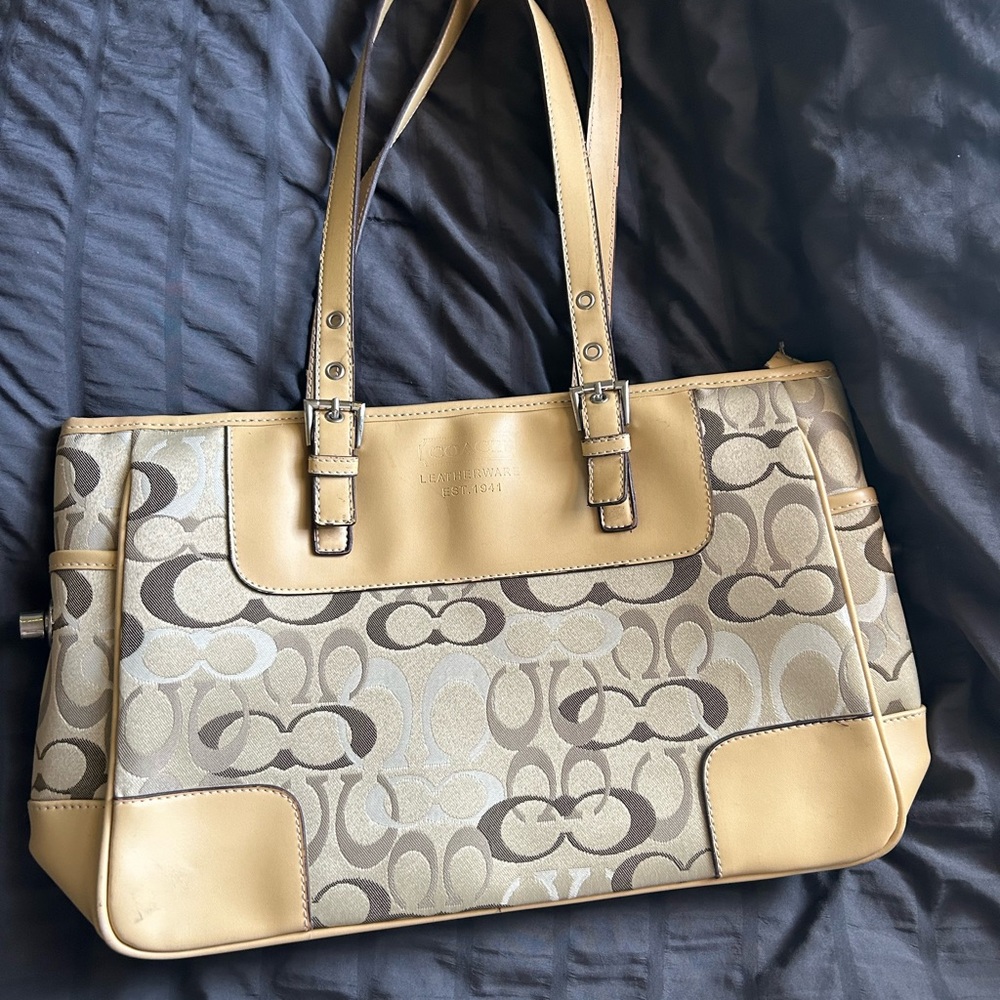 Coach Beige and Brown Signature Tote